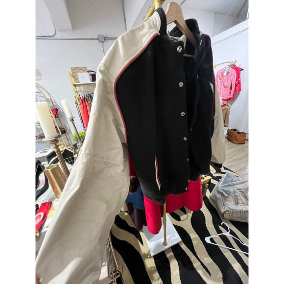 Vintage Living Legend Leather & Wool Varsity Jacket Black Cream Eagle Bomber - Picture 3 of 4